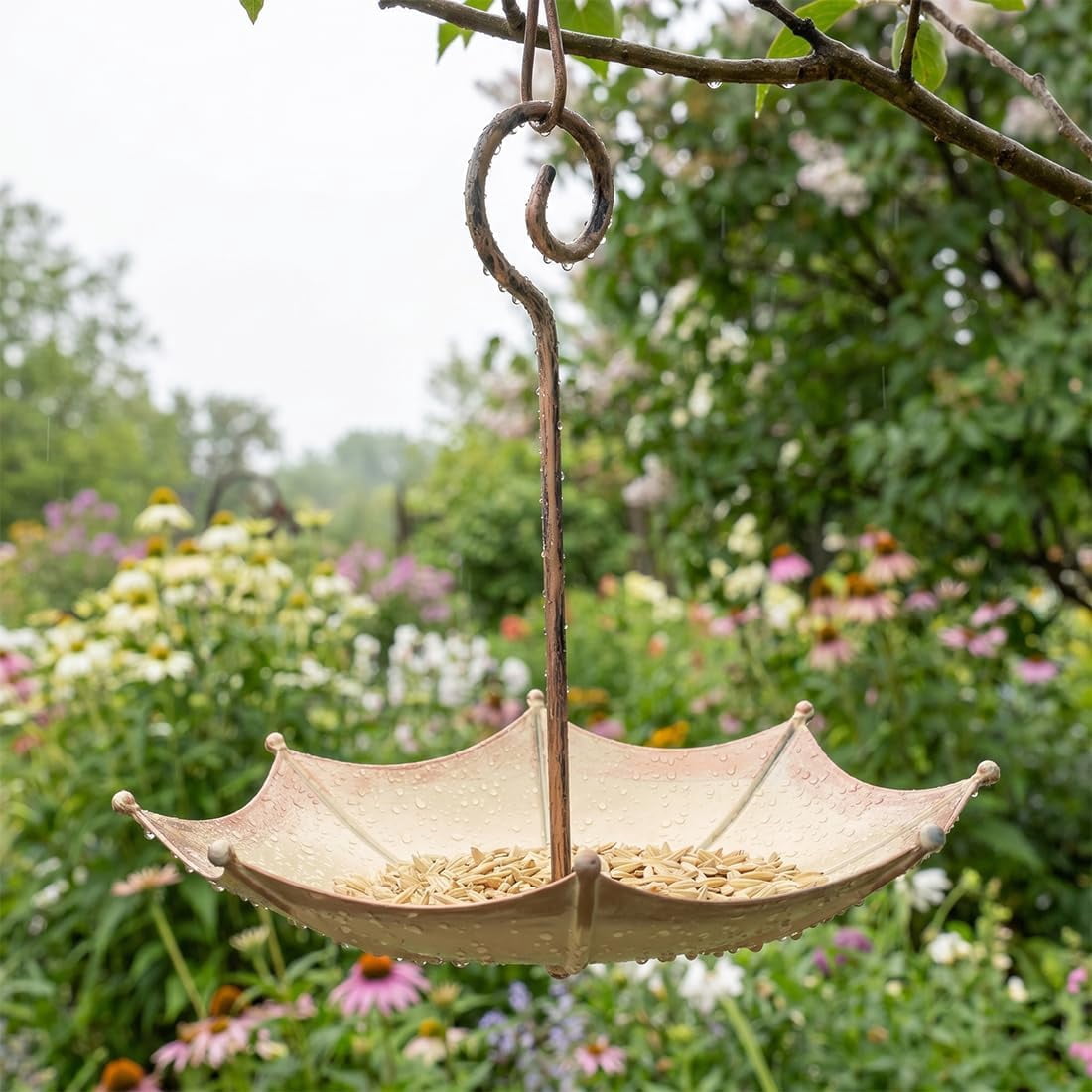 Mini Umbrella Bird Feeder — Whimsical Garden Charm, Hanging Outdoor Decorative Bird Feeder with Hook, Easy Refill and Clean, for Garden Balcony Patio Yard Wild Bird Feeder Decor