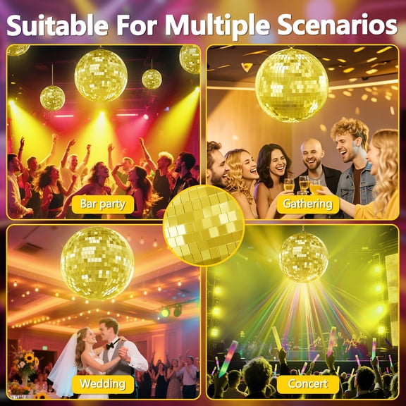 Anqbci (Gold, Pink) 12 Inch/16 Inch/20 Inch Mirrored Disco Ball, Suitable For Dj Club Parties/Live Stages/Wedding Homes/Decorations, Easy To Hang Atmosphere Enhancer D7