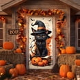 thumbnail image 2 of Lilixerw Halloween Door Banner, Black Cat Witch Hat Pumpkin Bat Maple Leaf Print, for Entry Door, Wall, Porch and Party Backdrop Decoration, 70.8x35.4 inch, 2 of 6