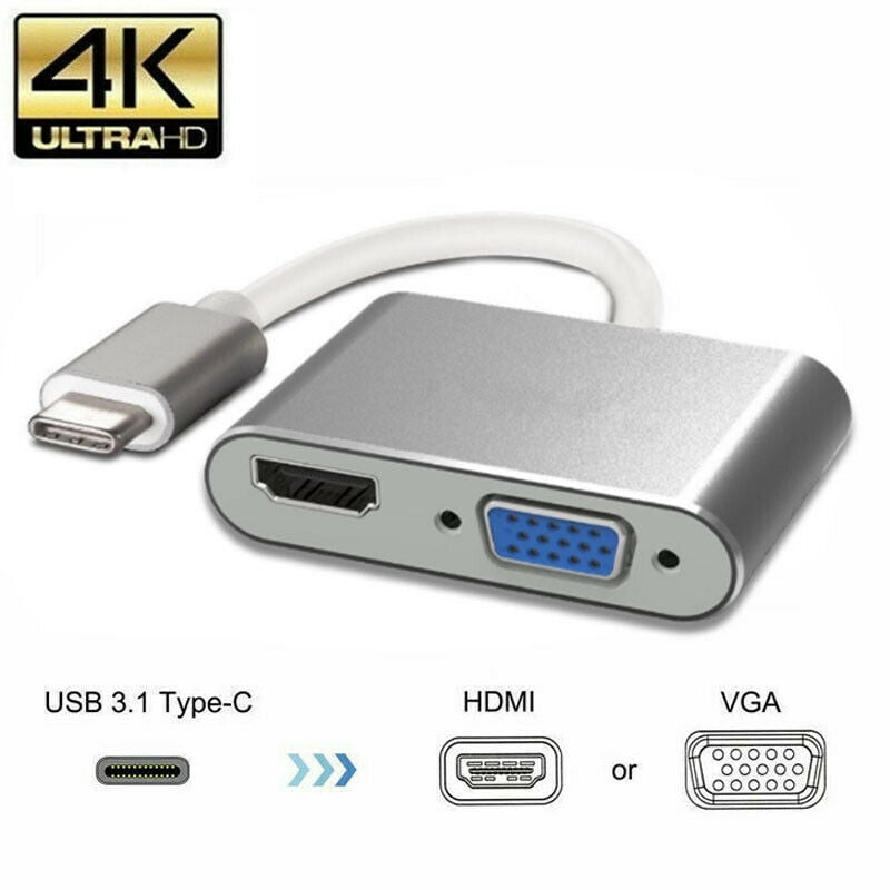 Dell XPS USB Type C HDMI 4K 1080P Vidéo VGA Convertisseur en Aluminum pour 2016/2017 MacBook Pro ChromeBook Pixel Argent Lenovo Adaptateur USB C vers HDMI VGA 