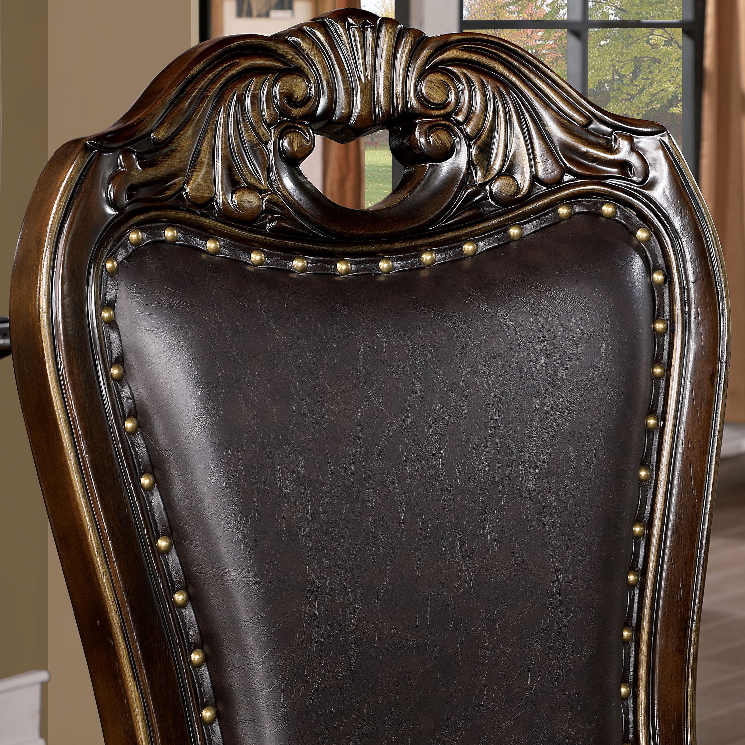 Furniture of America Velum Nailhead Faux Leather and Wood Walnut Side Chairs (Set of 2)
