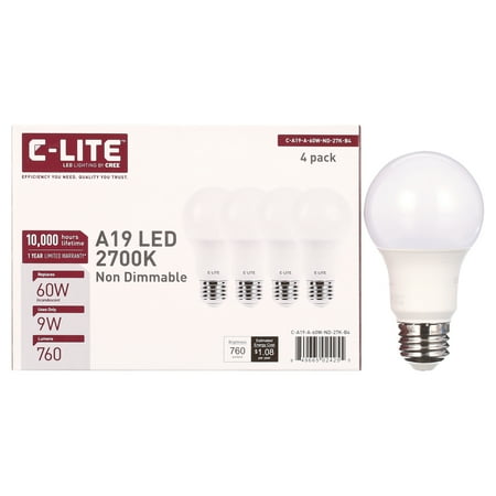 

C-Lite A19 60W Equivalent LED Bulb 750 Lumens Non-Dimmable Soft White 2700K