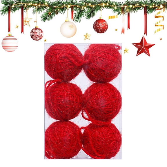 6-Piece Crochet Christmas Ornaments, 2.36" Shatterproof Yarn Ball Ornaments for Xmas Trees, Winter Weddings & Festive Home Decor