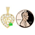 thumbnail image 5 of 14k Yellow Gold, Heart 15 Anos Quinceanera Pendant Charm Green White Created May CZ 14mm Wide with 18" Dainty Neck Chain, 5 of 7