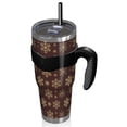 thumbnail image 2 of 40oz Tumbler,Brown Christmas Snowflake Pattern Insulated Tumblers with Removable Handle,Stainless Steel Double Vacuum Coffee Tumbler Cup with Straw for Home,Office,Travel,Party, 2 of 5