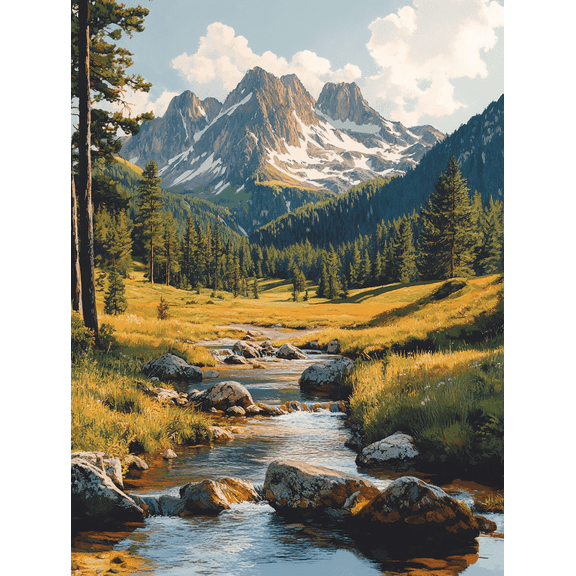 Mountain River Landscape Canvas Print/Wall Art, Suitable for Living Room, Bedroom, Office, Hotel, and Restaurant Decoration