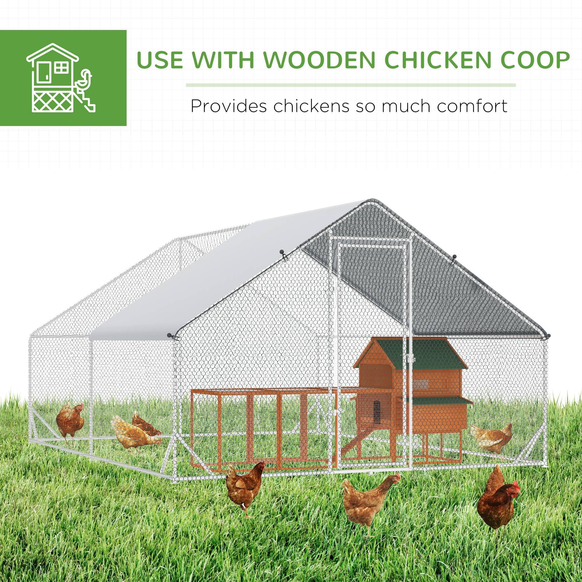 Large Chicken Coop Metal Chicken Run with Waterproof and Anti-UV Cover, Spire Shaped Walk in Fence Cage Hen House for Outdoor and Yard Farm Use, 1" Tube Diameter, 9.8' x 13.1' x 6.6'