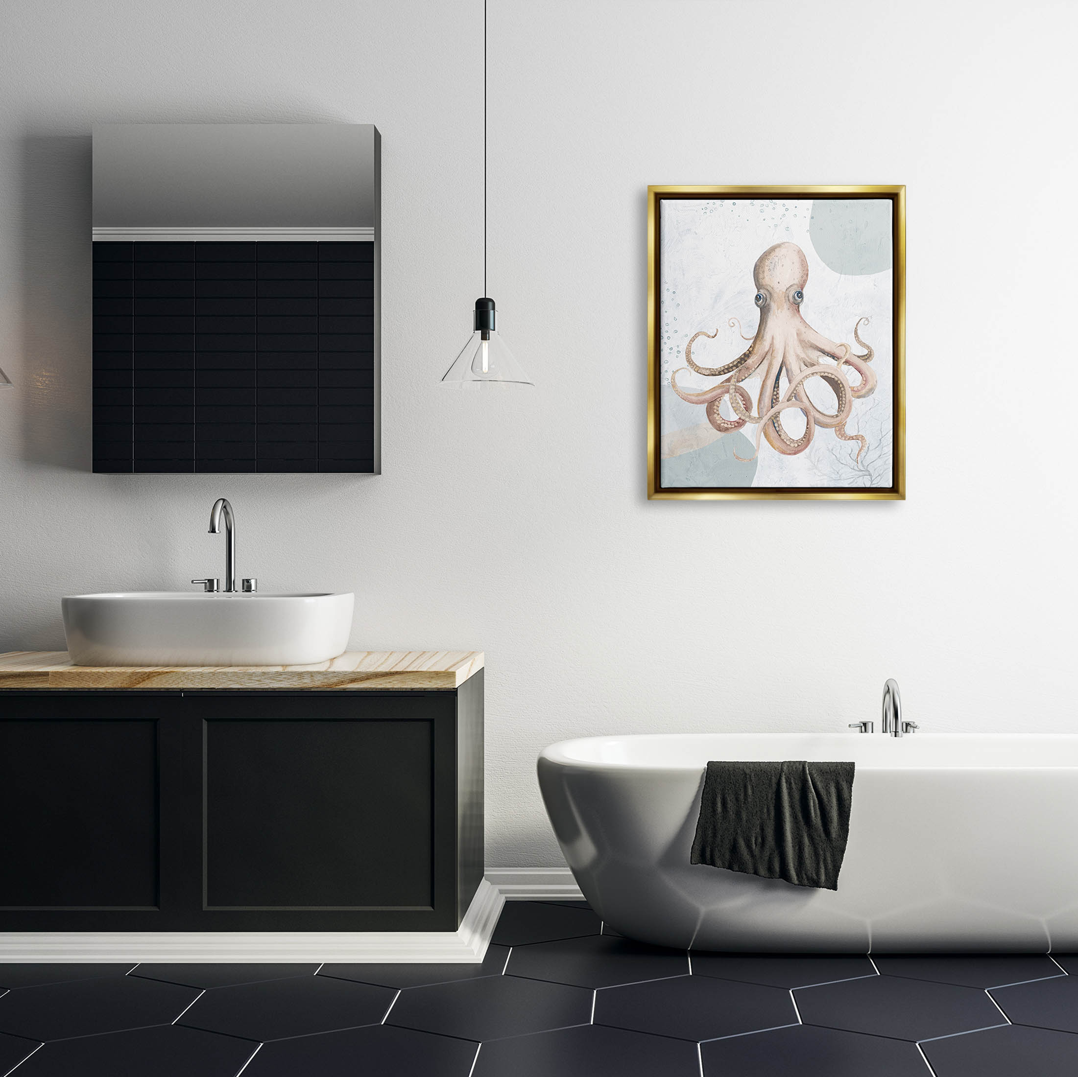 Stupell Industries Aquatic Octopus Sea Life Graphic Art Metallic Gold Floating Framed Canvas Print Wall Art, Design by Patricia Pinto