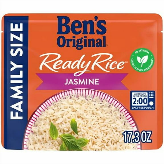 Bens Original Ready Rice Jasmine Family Size Rice, Easy Dinner Side, 17.3 Oz Pouch - Pack of 2