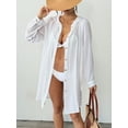 thumbnail image 3 of Bsubseach Fashion Womens Hooded Button Down Swimsuit Cover Up Roll Sleeve Beach Shirt Dress Cover-ups S-XXL, 3 of 6