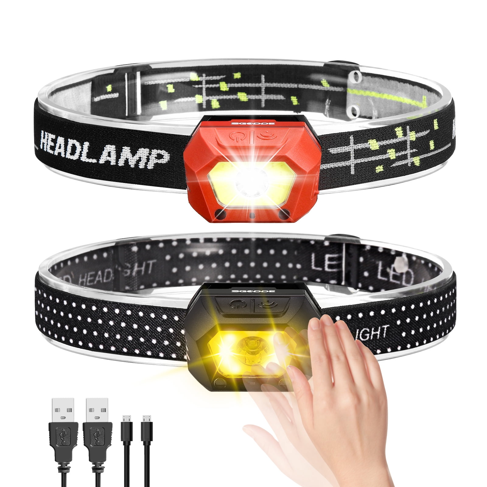 SGODDE 2 Pack 1000 Lumens Rechargeable LED Headlamp, Ultra Bright