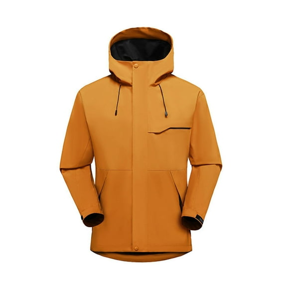 Women's Long Hooded Rain Jacket Spring And Winter Cuffs Waterproof Hooded Pocket Zipper Jacket Outdoor Mountaineering Clothing Sports Jacket Outdoor Raincoat Windbreaker Gold S-2XL