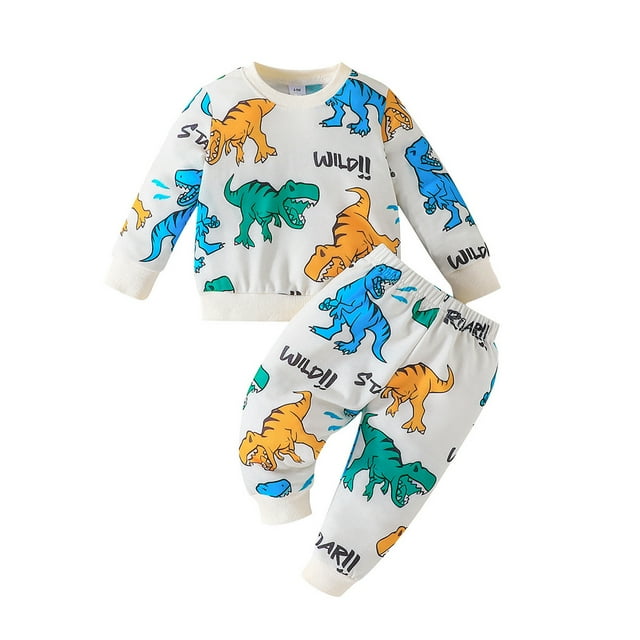 Gibobby Conjunto de leggings para bebés y niñas Conjunto de ropa de 2 uds con estampado de dinosaurio de manga larga para bebé recién nacido (niño o niña)(Blanco,18-24 Meses)