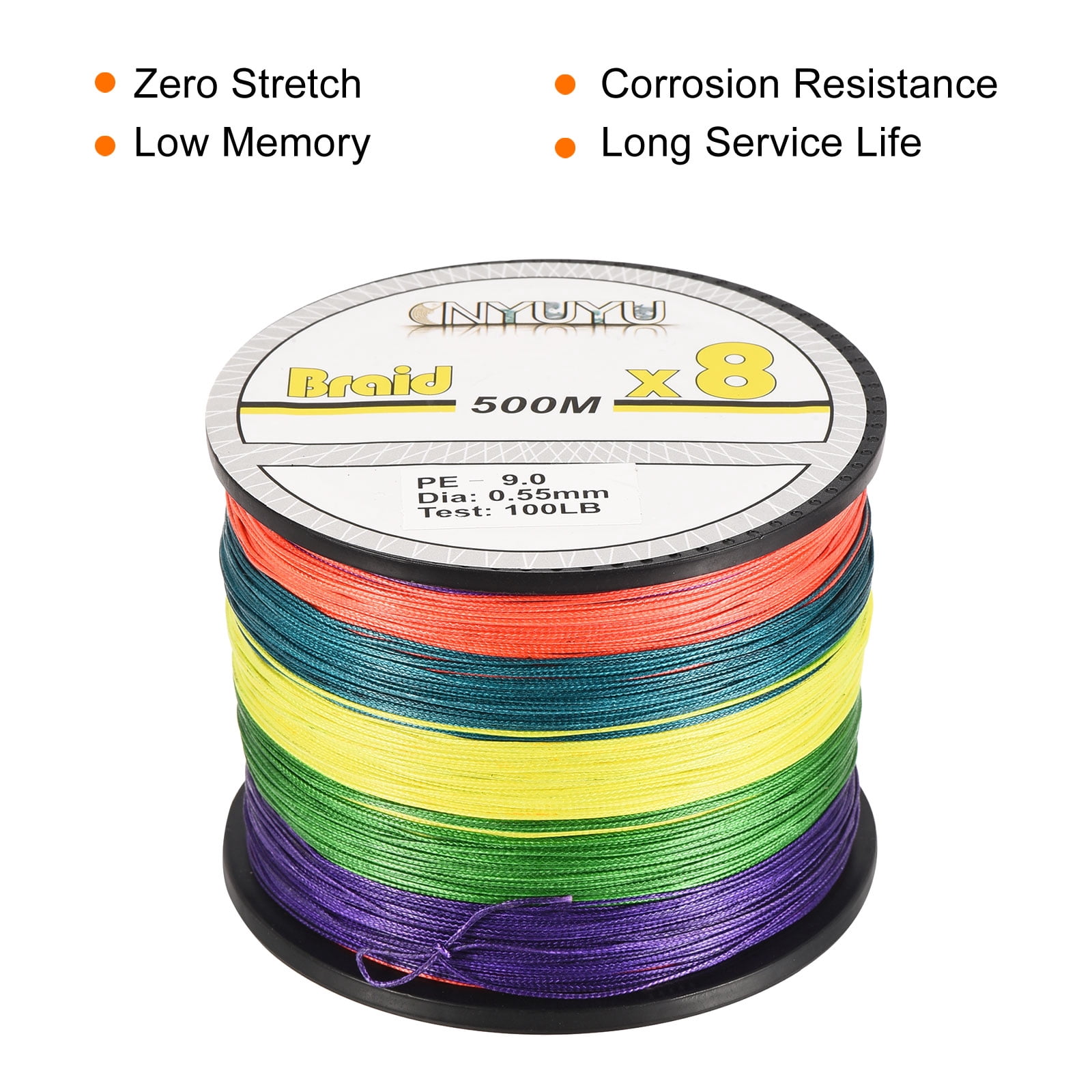 Uxcell 547Yard/1640Ft 100LB 8 Strands Abrasion Resistant PE Braided Fishing Line Colored