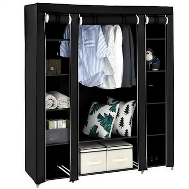 Qiushi 69" Portable Clothes Closet Non-woven Storage Organizer Black