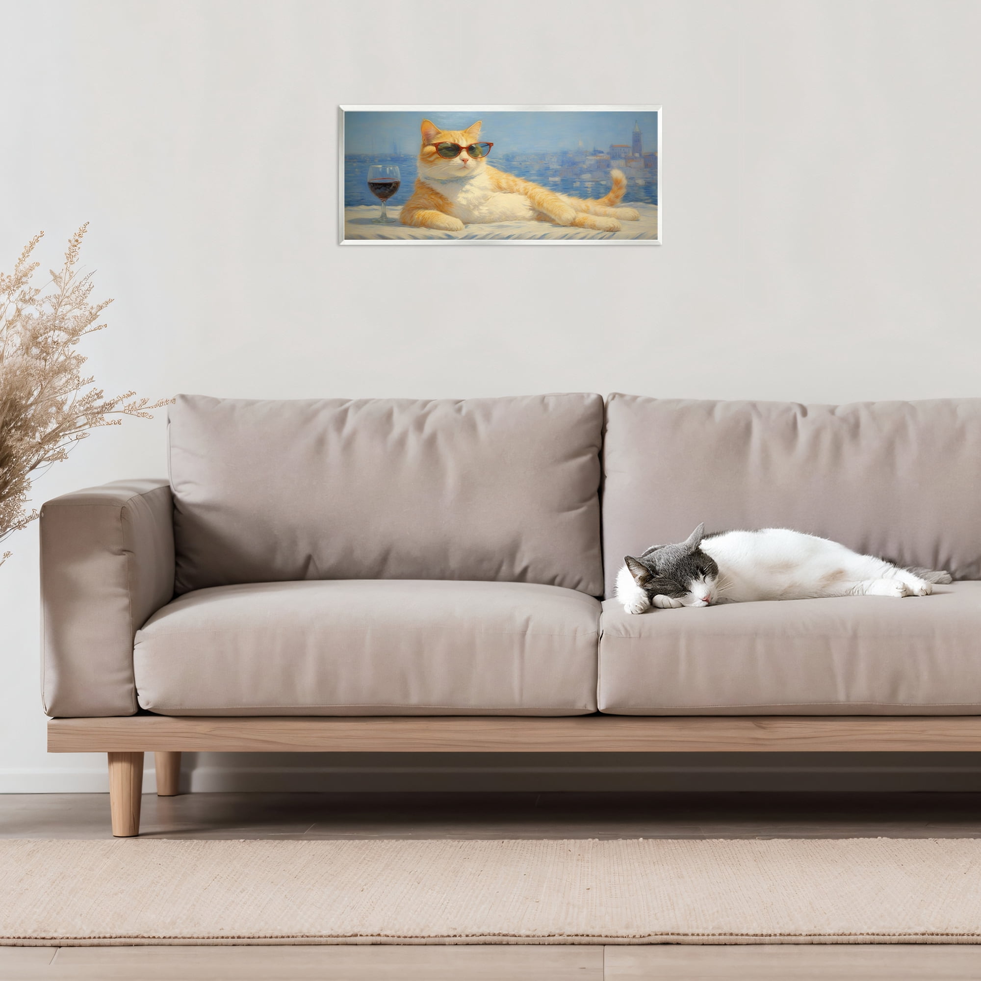 Stupell Industries Lounging Feline with Wine Glass Wall Plaque Art, design by Angie Hawke