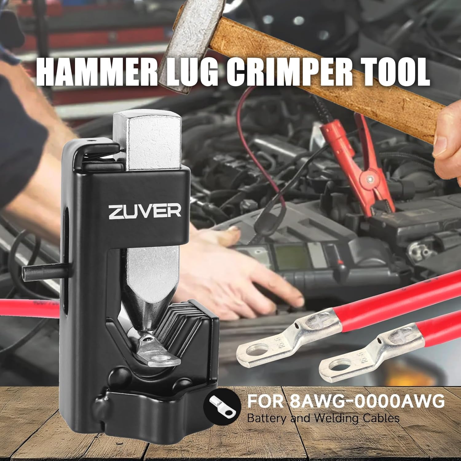 RGHJAR-Hammer Lug Crimper Tool for 8 AWG to 4/0 AWG Battery and Welding Cables - Heavy Duty Crimping for Electrical and Automotive Applications