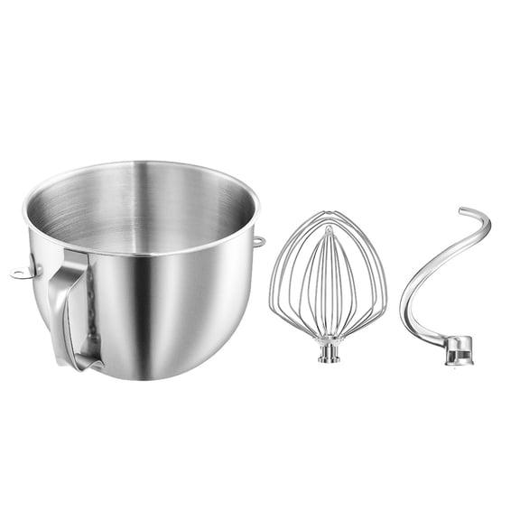 7QT Bowl w/Handle, Whisk & Spiral Dough Hook Set for KitchenAid Bowl-Lift Mixers – Stainless Steel, Food Grade & Dishwasher Safe