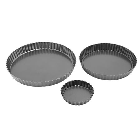 

3Pieces Round Tart Pan Bakeware Round Tart Carbon Steel Quiche Pan