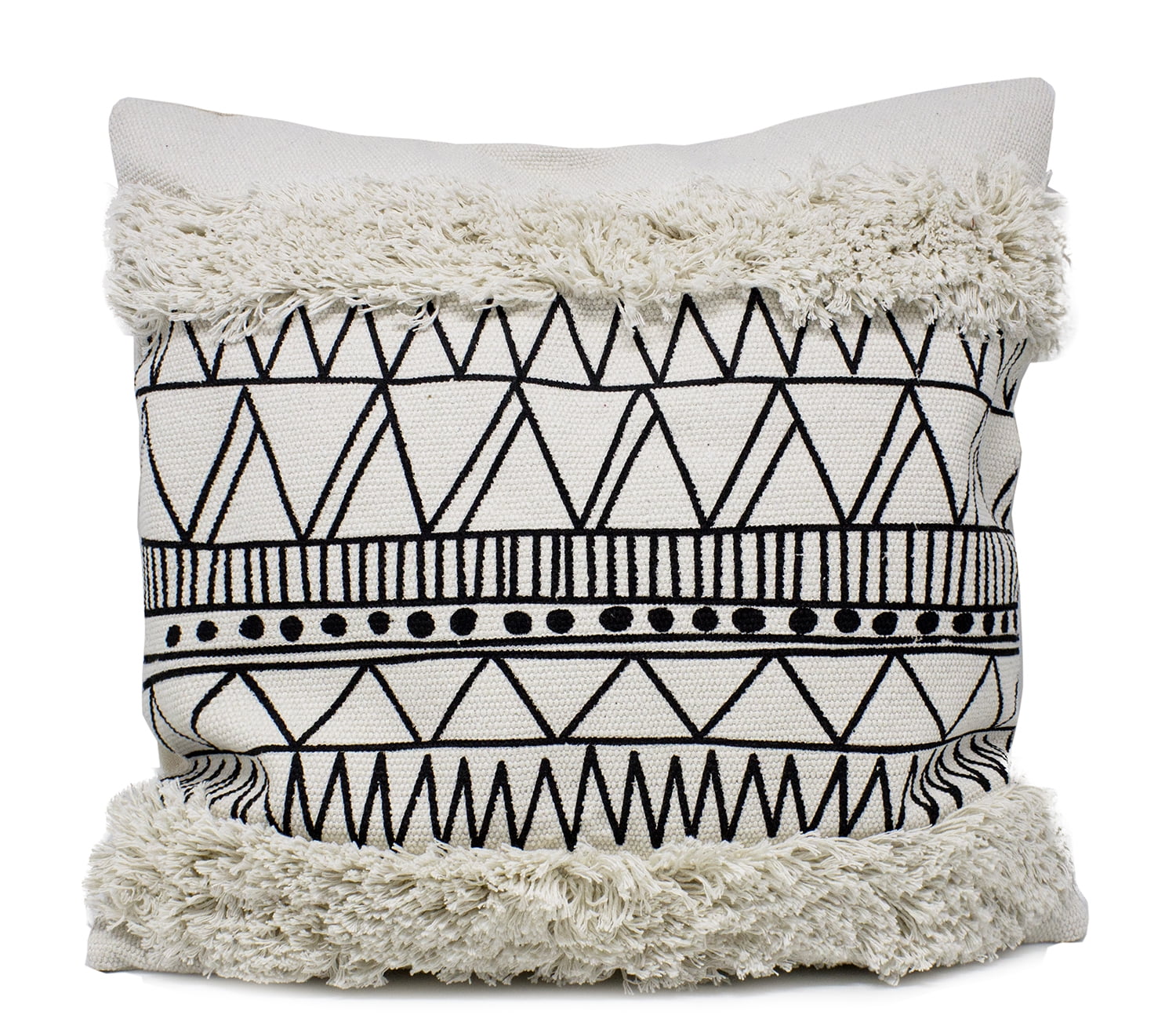 Ivory Boho Tribal Textured Embroidered Fringe Decorative Throw Pillow