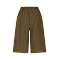 thumbnail image 5 of Bloomae Women Casual Cotton and Linen Summer Bermuda Shorts Drawstring with Pockets Lounge Walking Athletic Lightweight Comfy Lounge Outfits Brown S, 5 of 6