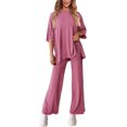 thumbnail image 3 of PRETTYGARDEN Women's 2 Piece Outfits Casual Short Sleeve Pullover Tops and Wide Leg Pants Lounge Sets Tracksuits, 3 of 8