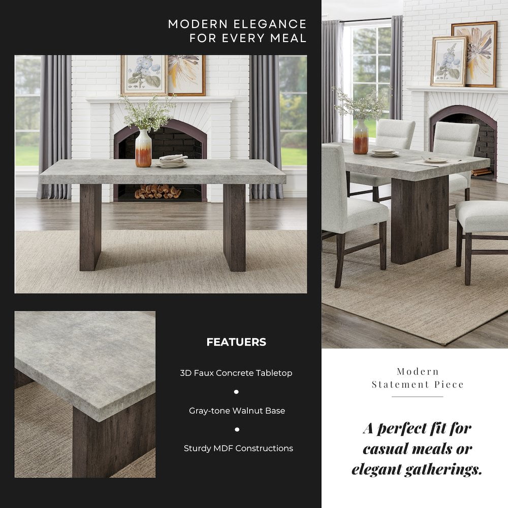 Roundhill Furniture Sorlen Modern 72" Dining Table with 3D Faux Concrete Top