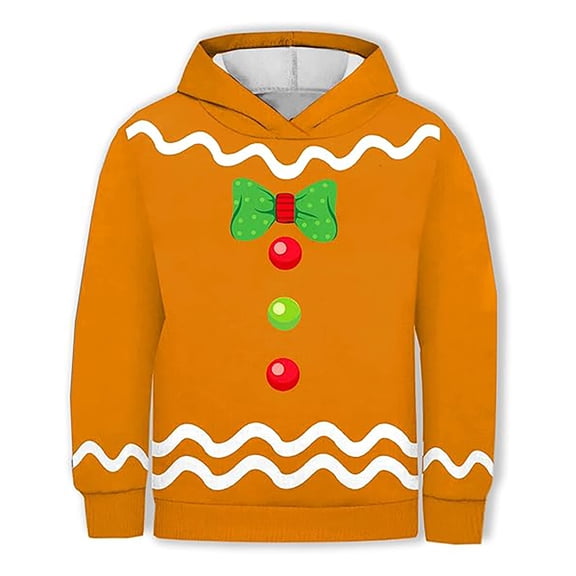 DHFJKG Boys Girls Hoodies Gingerbread Man Funny Sweatshirts Kids Long Sleeve Loose Fit Hooded Pullover With Pocket 2-13 Years Trendy Tops