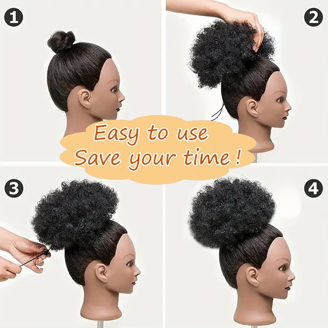 4Inch 1PC Natural Black Puff Ponytail Human Hair Bun Kinky Curly Drawstring Ponytail Clip In Hair Extensions Soft Feel Hair Chignon