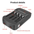 thumbnail image 6 of 1pc Usb Smart Four-slot Battery Charger Battery Adapter Lcd Multifunction Discharge Display Voltage for Home (Black), 6 of 9
