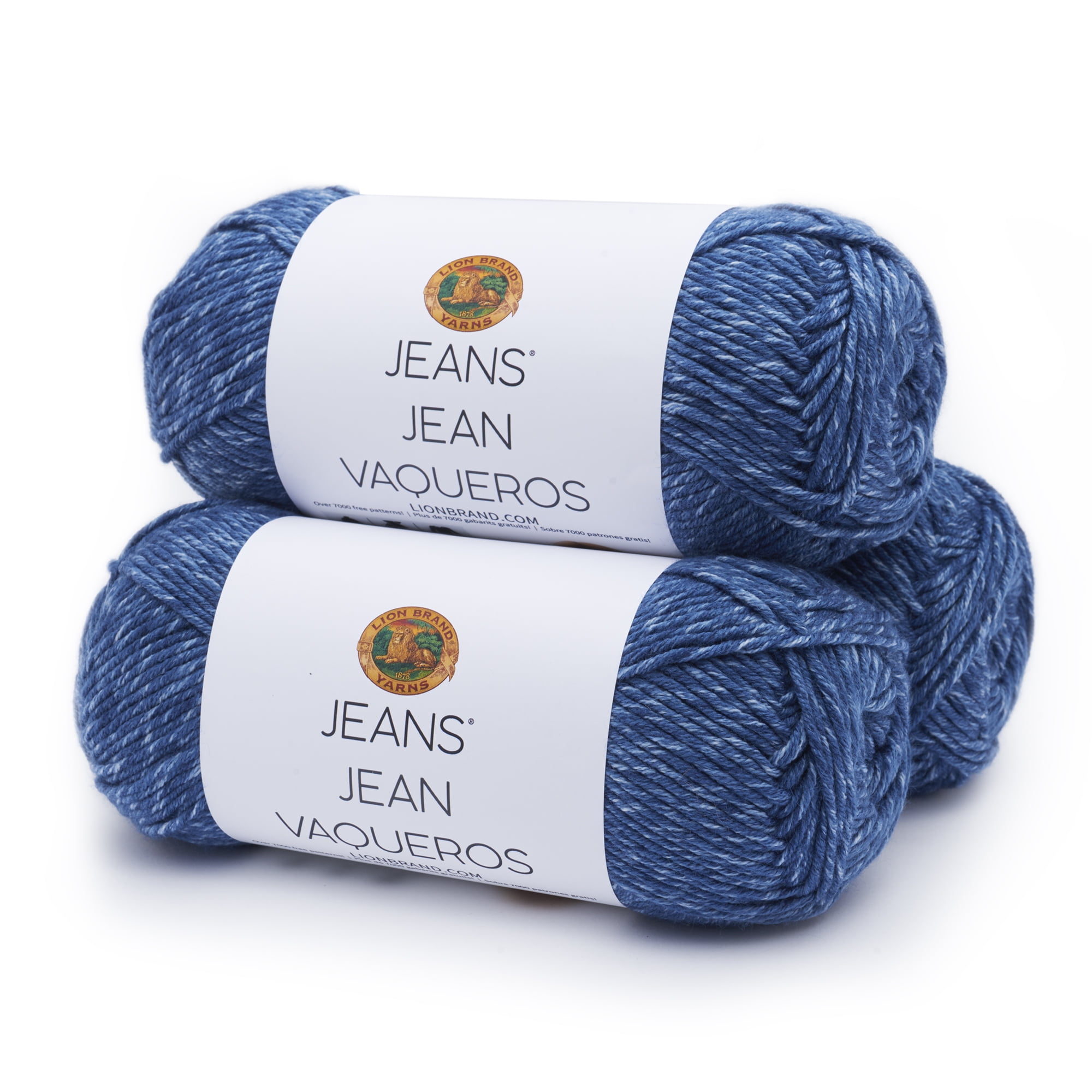 "Lion Brand Yarn Jeans Stonewash Denim Medium Acrylic Blue Yarn 3 Pack