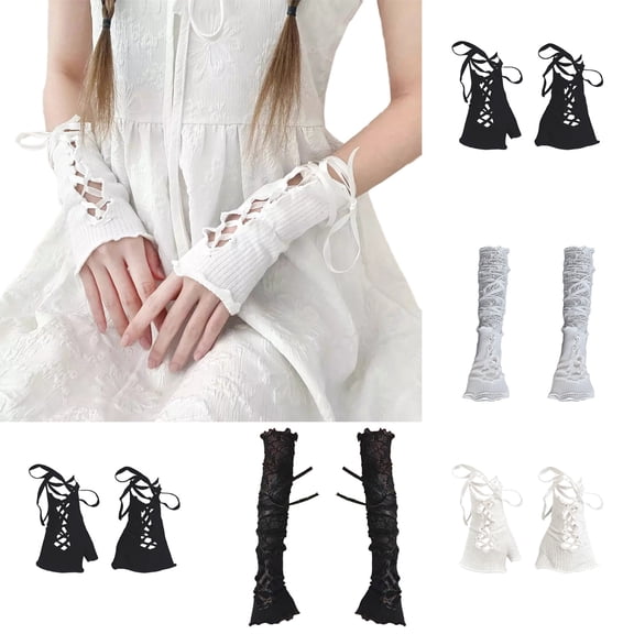 Helii Women Ruffled Lace Cuff Hand Sleeves Fashion Fingerless Wrist Bands Gloves for Daily Party
