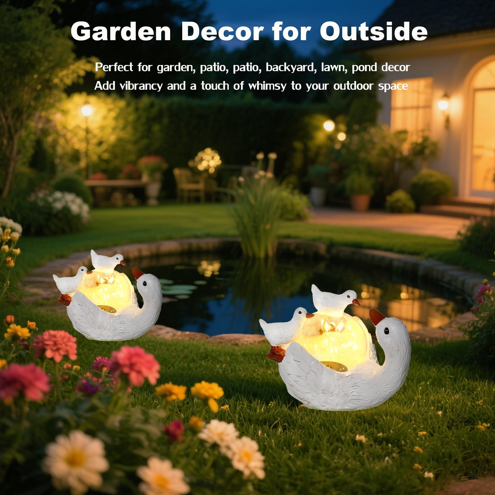 Garden Statue Outdoor, Cute Duck Solar Statue Resin Figurine Lights Outdoor Waterproof, Outdoor Decor Sculpture for Garden Yard Patio Lawn, Birthday Gifts for Mom Grandma Women
