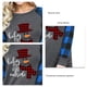 thumbnail image 4 of Top a cuadros de muñeco de nieve de Navidad, blusa de empalme a cuadros con cuello redondo y manga larga para mujer, manga a cuadros gris y azul XXL, 4 of 5