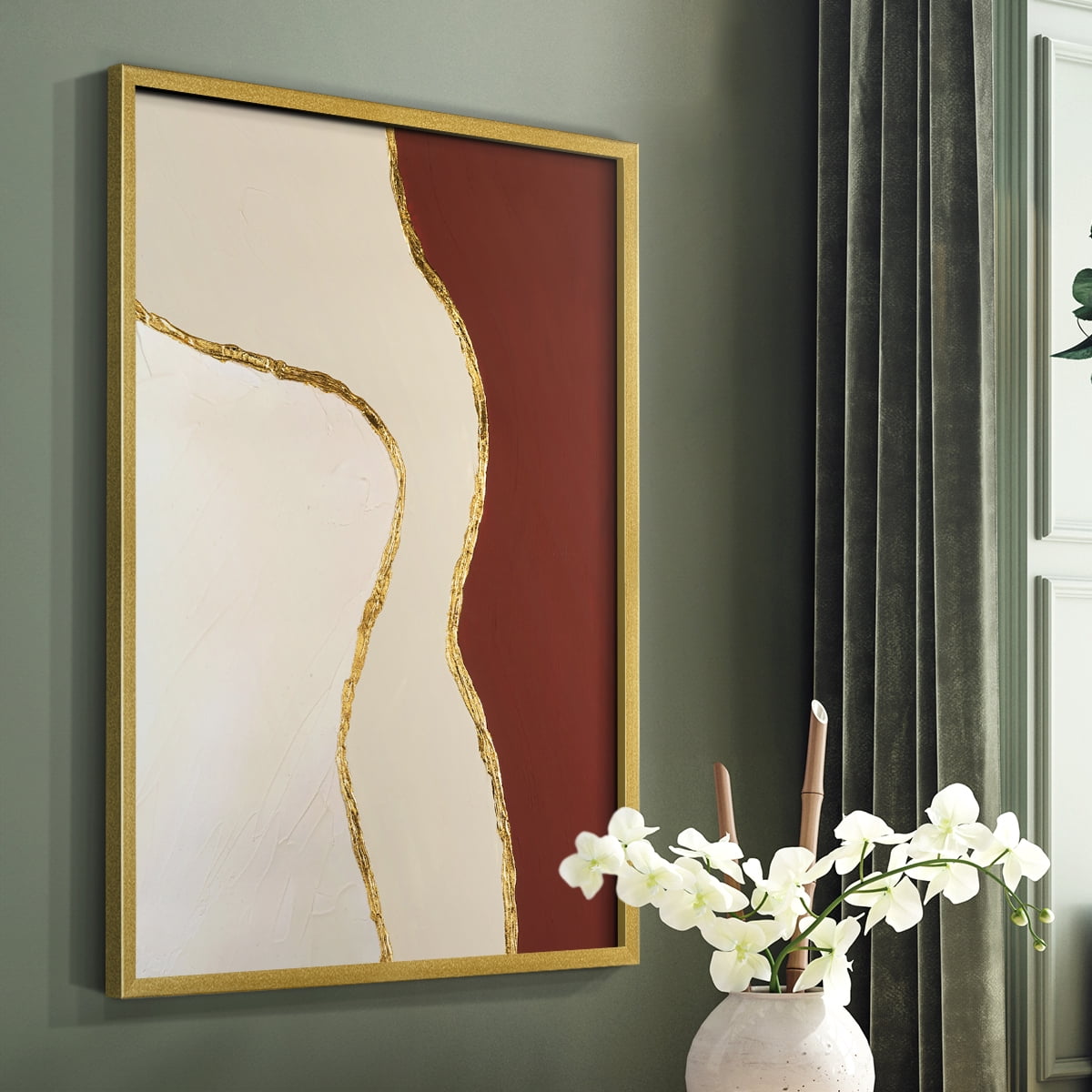 Allspice II Framed Print in Gold Solid Wood Framed Print No Nail Hanging
