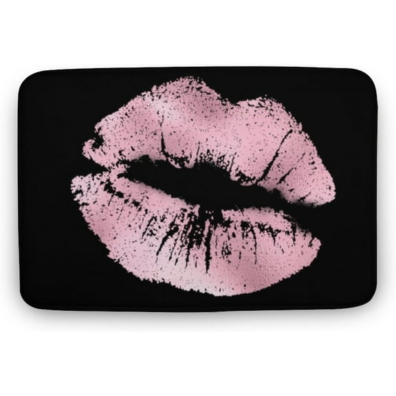 Doormat 16x24 Inch Elegant Bath Rug Soft Absorbent Bathroom Mats Pink Rose Lips Lipstick Non Slip Doormat Kitchen Floor Rugs Carpets for Entryway, Indoor Room Decorative