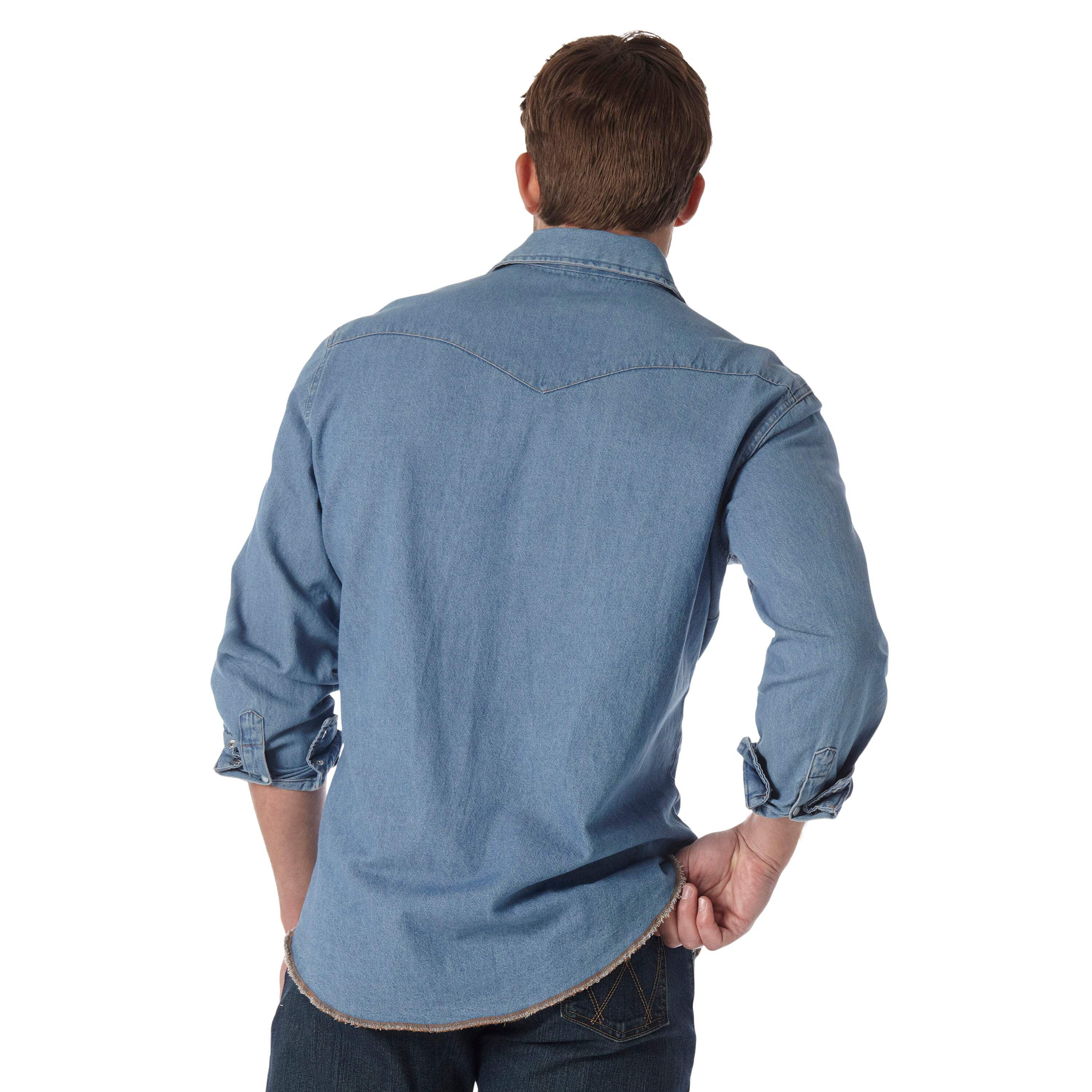 トップス mac Wrangler Men's Light Stonewash Denim Snap Work Shirt with