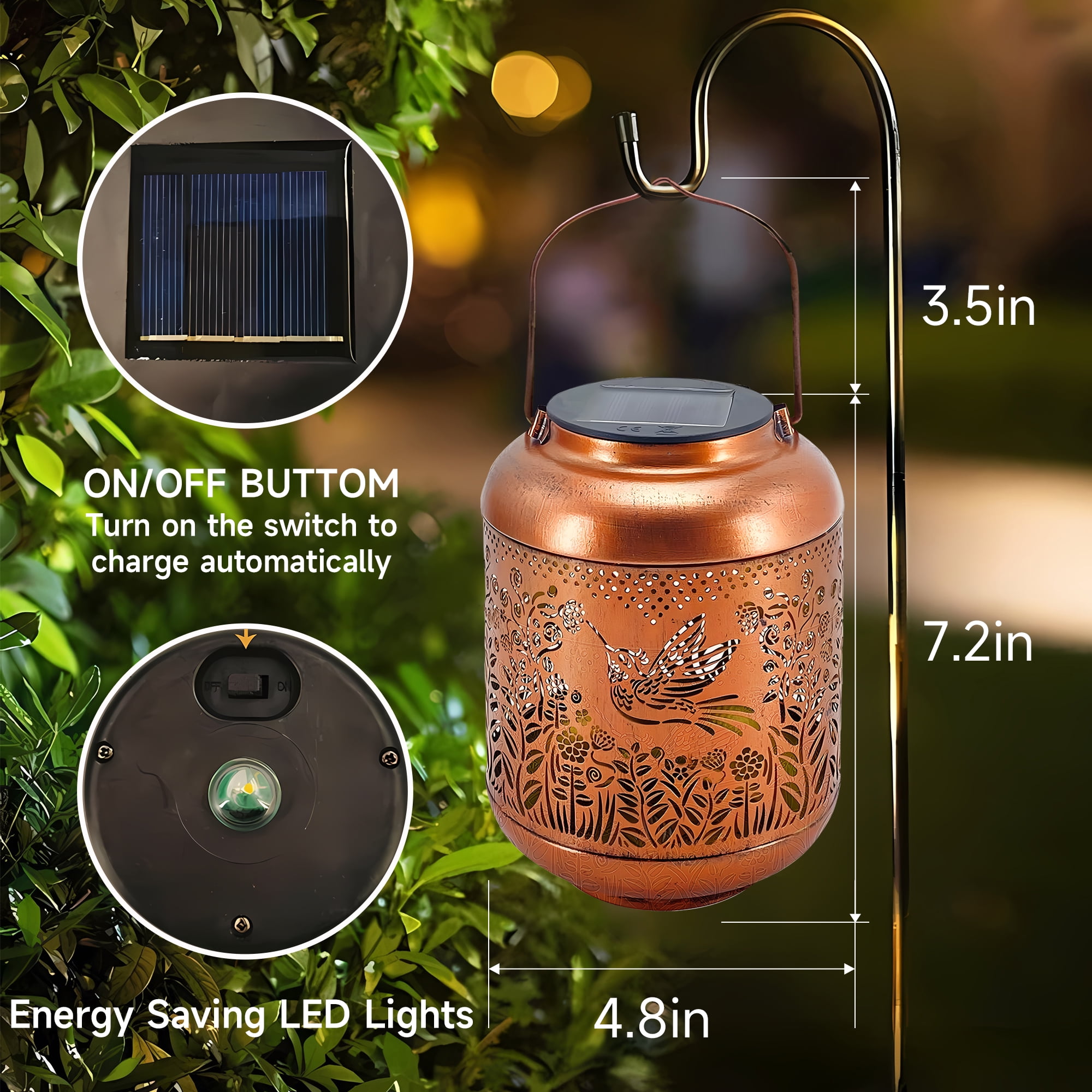 CHARKEE Hanging Solar Lanterns Outdoor Waterproof,2 Pack Hummingbird Metal Lantern LED Outdoor Solar Lights for The Garden Yard Decor Patio Lighting Decoration