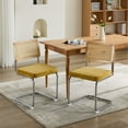 thumbnail image 4 of Set of 4 Velvet Dining Chairs with Natural Rattan Back & Stainless Chrome Base Home Kitchen Dining Room Chairs Accent Side Chairs, 4 of 12