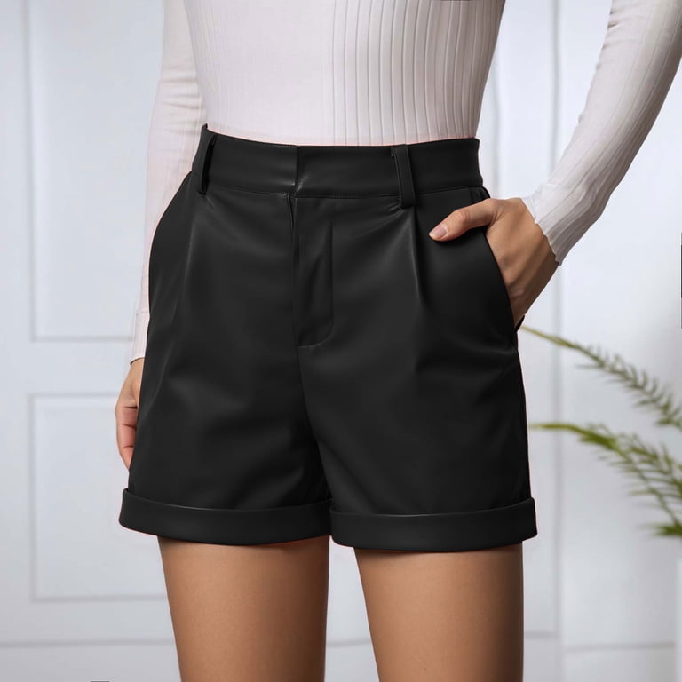 knee length dresses for ladies Edikted Alba Faux Leather Shorts - Black main image 0