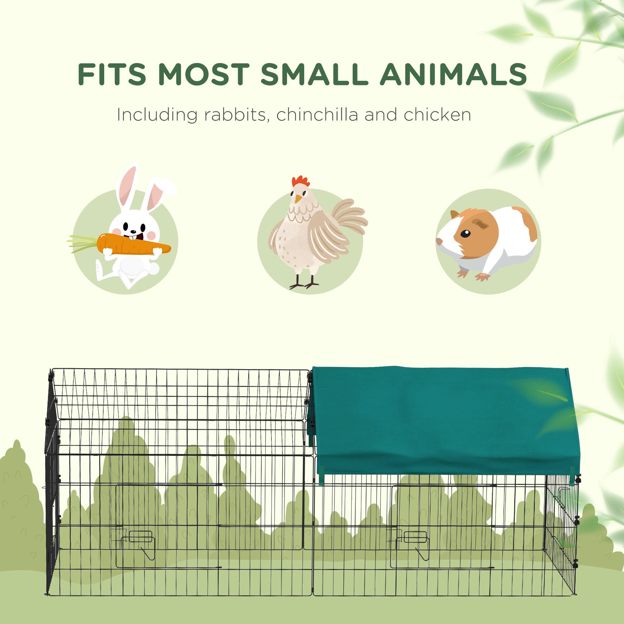 Dog Crate, PawHut 73" Small Animal Playpen, Pet Playpen Yard Fence for Rabbits, Chicken, Chinchillas with Roof for Indoor & Outdoor, Green, Green Pet Playpen,Steel Chicken Coop