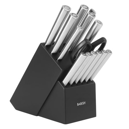 Babish High-Carbon 1.4116 German Steel 15 Piece Full Tang Forged Cutlery Kitchen Knife Block Set - Stainless Steel