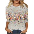 thumbnail image 1 of CHUANK T-Shirts pour Femmes à Manches Trois-Quarts, Coupe Ajustée à Motif Floral, T-Shirts Blancs, Chemises pour Femmes, Manches 3/4 au Coude, Col Rond, Chemises Décontractées pour Femmes, Liquidation, Blouses et Hauts Boho, Vert TG, 1 of 5
