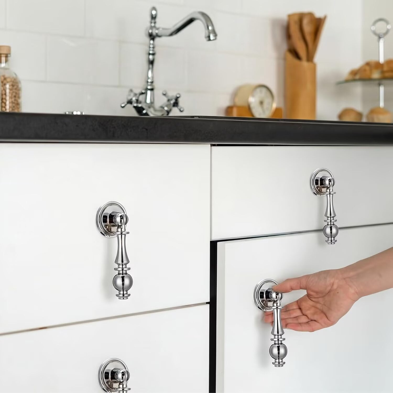 HDJNal 10 Pcs Vintage Drop Cabinet Pulls 2.55 Inch Zinc Alloy Drawer Handles Polished Nickel Dresser Knobs Decorative Pendant Style Hardware for Kitchen Cabinets Nightstand Cupboard
