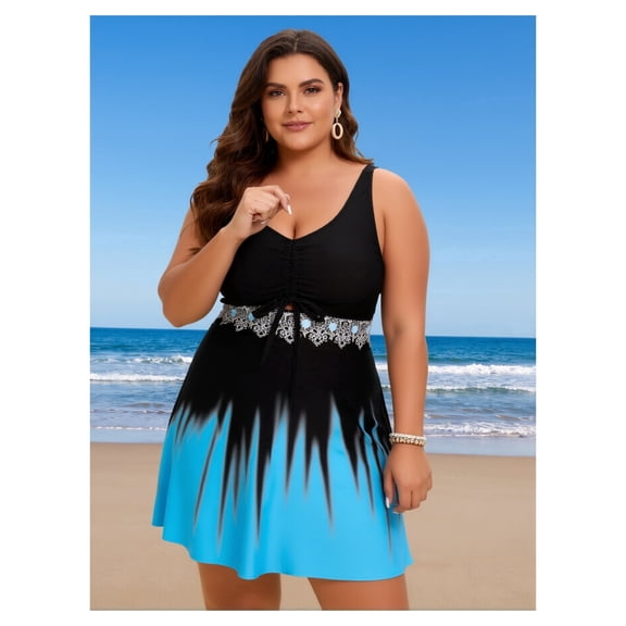Arolina Plus Size Swimdress for Women High Waisted Tummy Control Tankini Bathing Suits Two Piece Swimsuits with Boyshorts