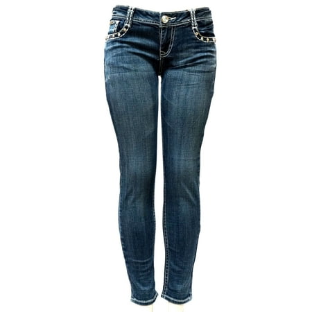 LA Idol - LA Idol Women's Rhinestone Mid Rise Skinny Blue Denim Jeans ...