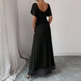 thumbnail image 4 of Laqbezok Evening Gown Dress, Women's V-Neck Mesh Flare Sleeve Formal Maxi, Elegant Ruched Bodycon Party Wedding Guest Dress with Split Hem, 4 of 5