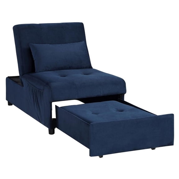 Pemberly Row Velvet Storage Bench with Pull-Out Ottoman and Pillow in Blue