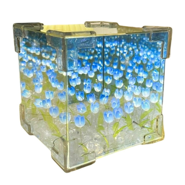 Lámpara de mesa con forma de tulipán DIY, paquete de materiales, espejo, lámpara de mesa, estudio, pasillo 16 flores azules