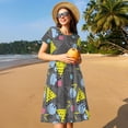 thumbnail image 4 of Naloa Geometric Print Womens Summer A-Line Dress with Pockets,Short Sleeve Dresses,Flowy Beach Swing Dress for Vacation Travel, 4 of 6
